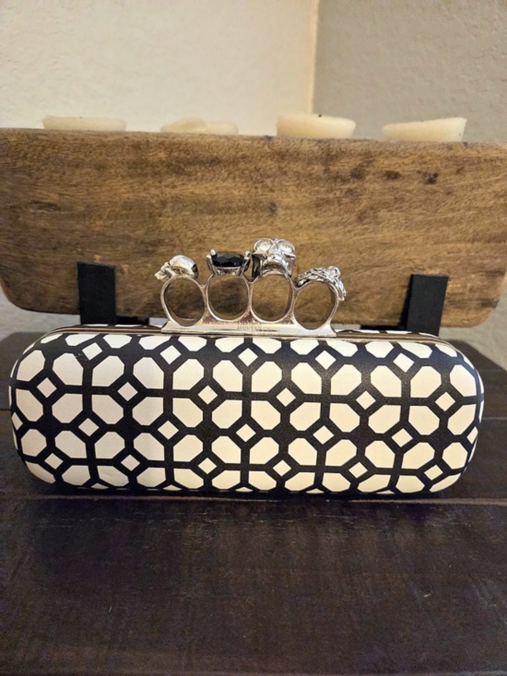 Alexander McQueen Knuckle Box Clutch Black & White